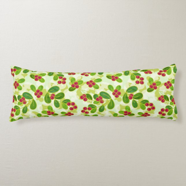 Festive Cranberry Fruit Pattern, Green Body Cushion (Front)