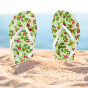 Festive Cranberry Fruit Pattern, Green Jandals