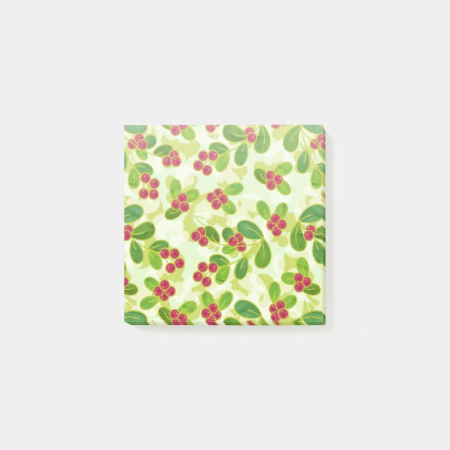 Festive Cranberry Fruit Pattern, Green Post-it Notes (Front)