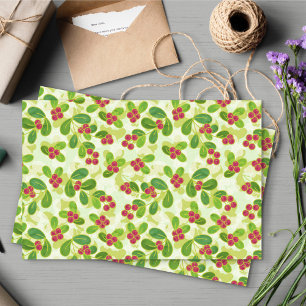 Festive Cranberry Fruit Pattern, Green Tissue Paper
