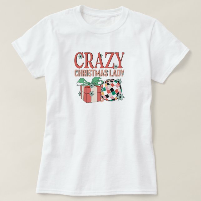 Festive Crazy Christmas Lady  T-Shirt (Design Front)