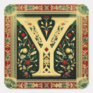 Festive Cream Letter Y with Christmas Greens Square Sticker