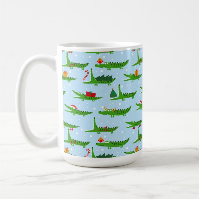 Festive Crocodiles in Christmas Costumes Pattern Coffee Mug (Left)