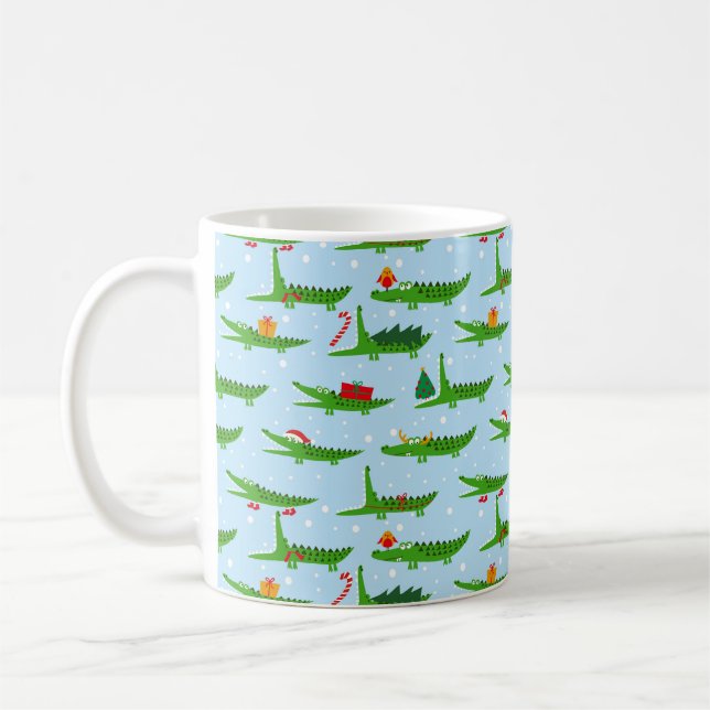 Festive Crocodiles in Christmas Costumes Pattern Coffee Mug (Left)