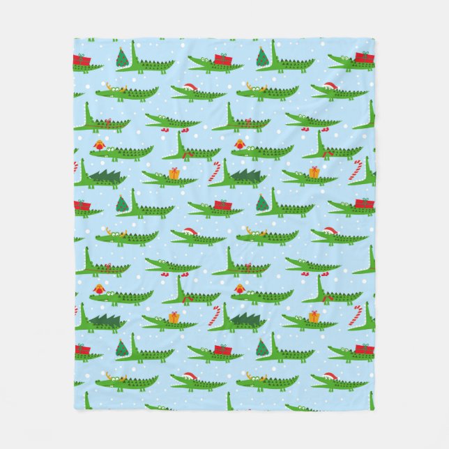 Festive Crocodiles in Christmas Costumes Pattern Fleece Blanket (Front)