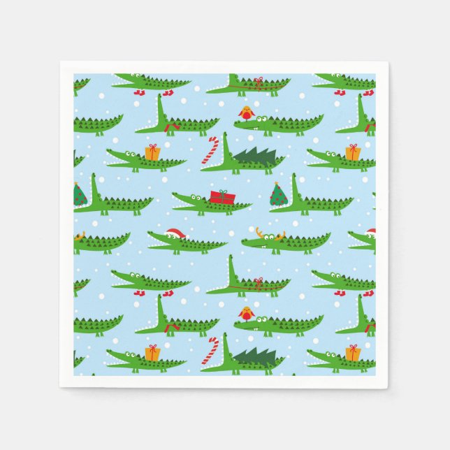Festive Crocodiles in Christmas Costumes Pattern Napkin (Front)