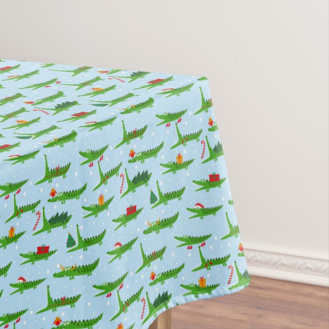 Festive Crocodiles in Christmas Costumes Pattern Tablecloth (In Situ)