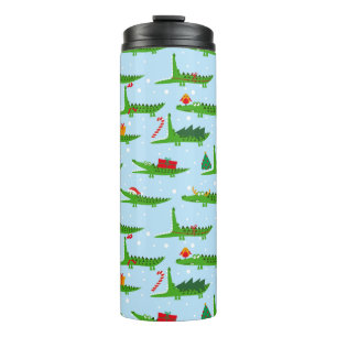 Festive Crocodiles in Christmas Costumes Pattern Thermal Tumbler