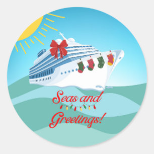 Festive Cruise Ship Classic Round Sticker