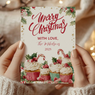 Festive Cupcake Candy Cane Holiday Card