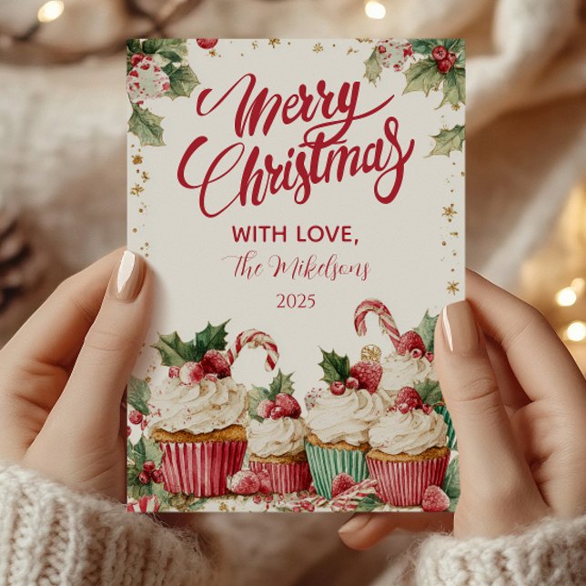 Festive Cupcake Candy Cane Holiday Card (Creator Uploaded)