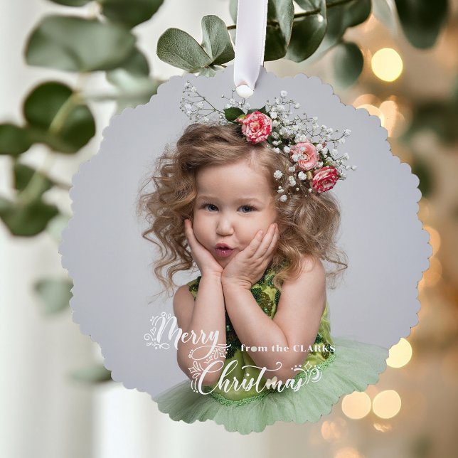 Festive Custom Merry Christmas Script Photo Tree Decoration Card (Creator Uploaded)