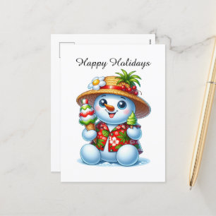 Festive customisable beach Snowman  Holiday Postcard