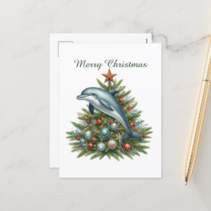 Festive customisable dolphin  holiday postcard
