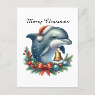 Festive customisable dolphin Merry Christmas Holiday Postcard