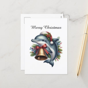 Festive customisable dolphin Merry Christmas Holiday Postcard