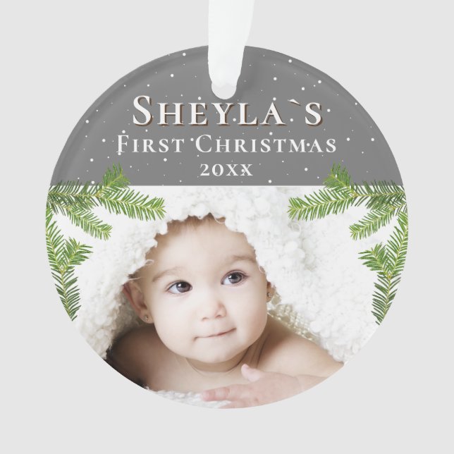 Festive Cute Baby`s First Christmas 2 Photo Ornament (Front)
