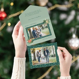 Festive Cute Christmas Floral 1 Photo All In One Invitation