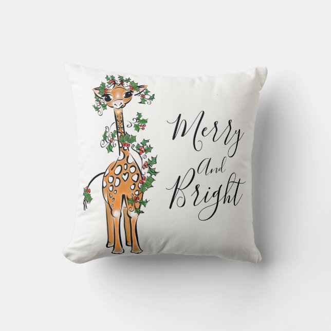 Festive cute Christmas giraffe red green garland  Cushion (Front)