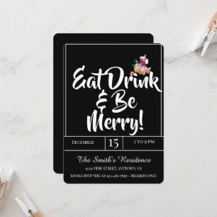 Festive Cute Drinks Party Eat Drink & Be Merry!  Invitation