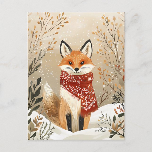 Festive cute Fox Christmas Greeting Postcard (Front)