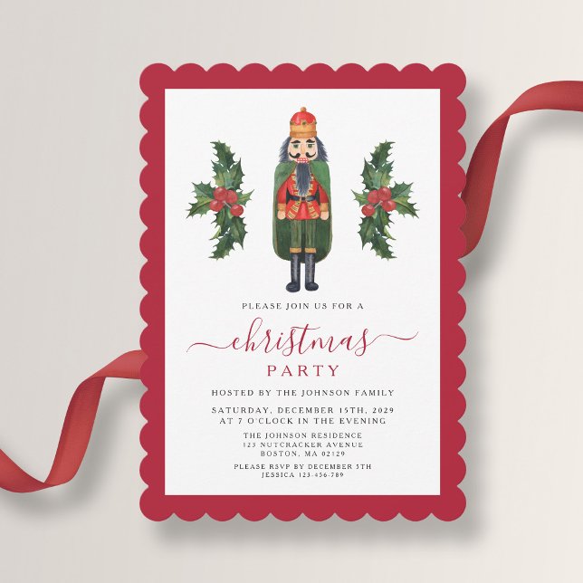 Festive Cute Nutcracker Christmas Party  Invitation (Festive Cute Nutcracker Christmas Party Invitation)