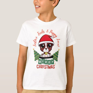 Festive Cute Puppy on Sled Christmas Holiday Kids T-Shirt