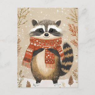 Festive cute Racoon Christmas Greeting Postcard