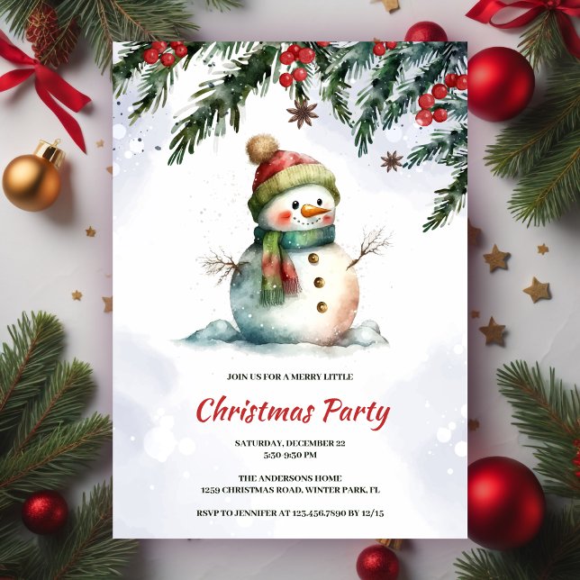 Festive Cute Snowman Christmas Party Invitation (Creator Uploaded)