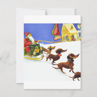 Festive Dachshund and Santa Pulling Watercolor Chr Holiday Card