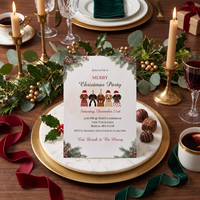 Festive Dachshund Christmas Party Invitation (Creator Uploaded)
