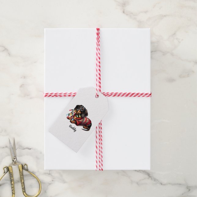 Festive Dachshund Delight Gift Tag (With Twine)