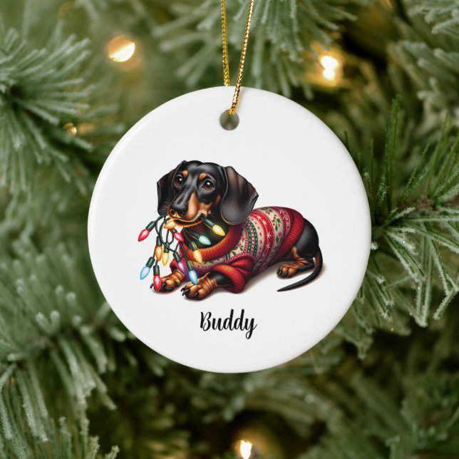 Festive Dachshund Delight Ornament (Tree)