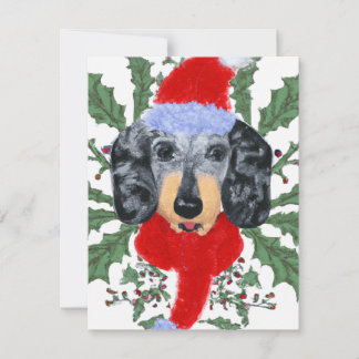 Festive Dachshund in a Wreath Christmas Card