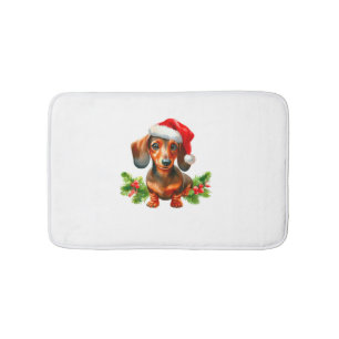 Festive Dachshund Painting - Holiday Doxie Bath Mat
