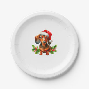 Festive Dachshund Painting - Holiday Doxie Paper Plate