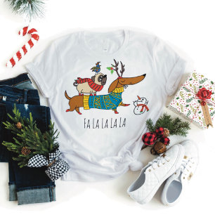 Festive Dachshund Reindeer & Pug Holiday T-Shirt