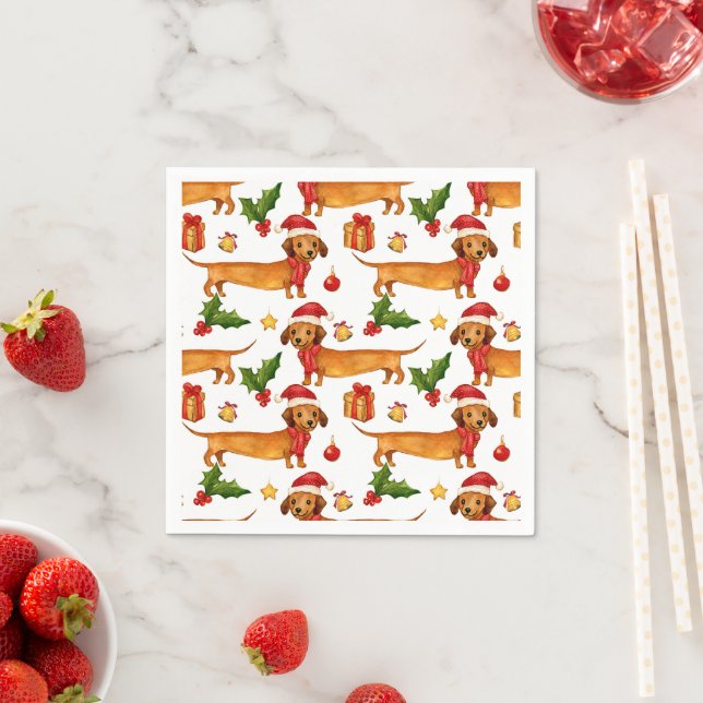 Festive dachshunds Christmas pattern Napkin (Insitu)