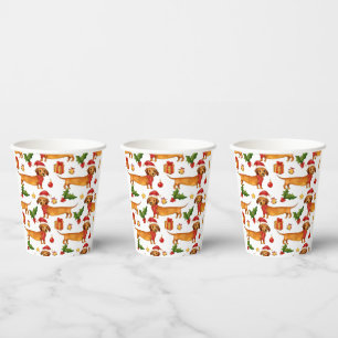 Festive dachshunds Christmas pattern Paper Cups