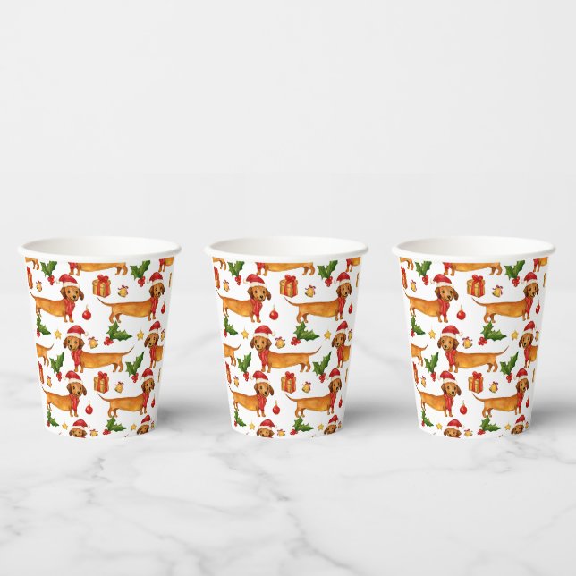 Festive dachshunds Christmas pattern Paper Cups (Multi)
