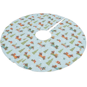 Festive Dachshunds in the Snow Pattern Brushed Polyester Tree Skirt