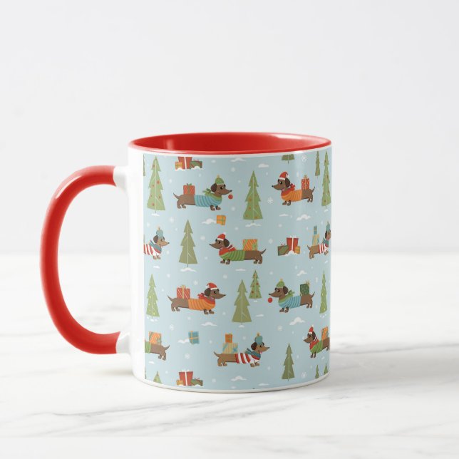 Festive Dachshunds in the Snow Pattern Mug (Left)