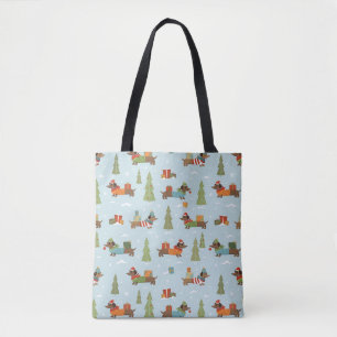 Festive Dachshunds in the Snow Pattern Tote Bag