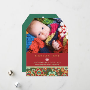 Festive Daisies Holiday Photo Birth Announcement
