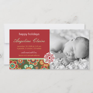 Festive Daisy Holiday Photo Birth Announcement