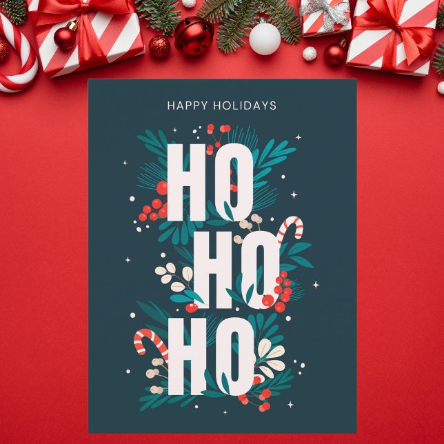 Festive Dark Green Ho Ho Ho Holiday Postcard (Creator Uploaded)
