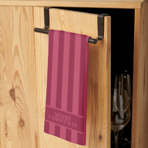 Festive Dark Red Burgundy Striped Christmas Tea Towel