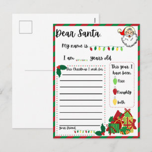 Festive Dear Santa Christmas list Holiday Postcard
