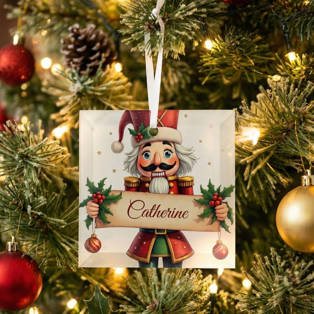 Festive Decor Personalised Nutcracker Christmas Glass Tree Decoration (Personalized Nutcracker Name Ornament – Charming Christmas Tree Keepsake)