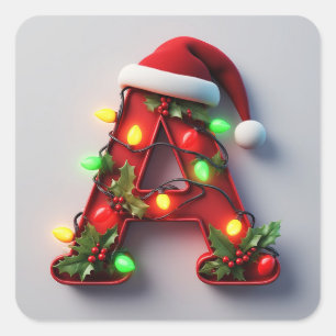 Festive Decorated Christmas Red Letter A Square Sticker